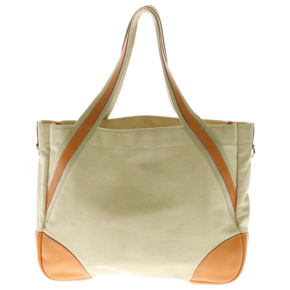 PRADA(プラダ) タツノオトシゴモチーフ スタッズ付 レザー切替 キャンパストートバッグ ベージュ×オレンジ BR2971
