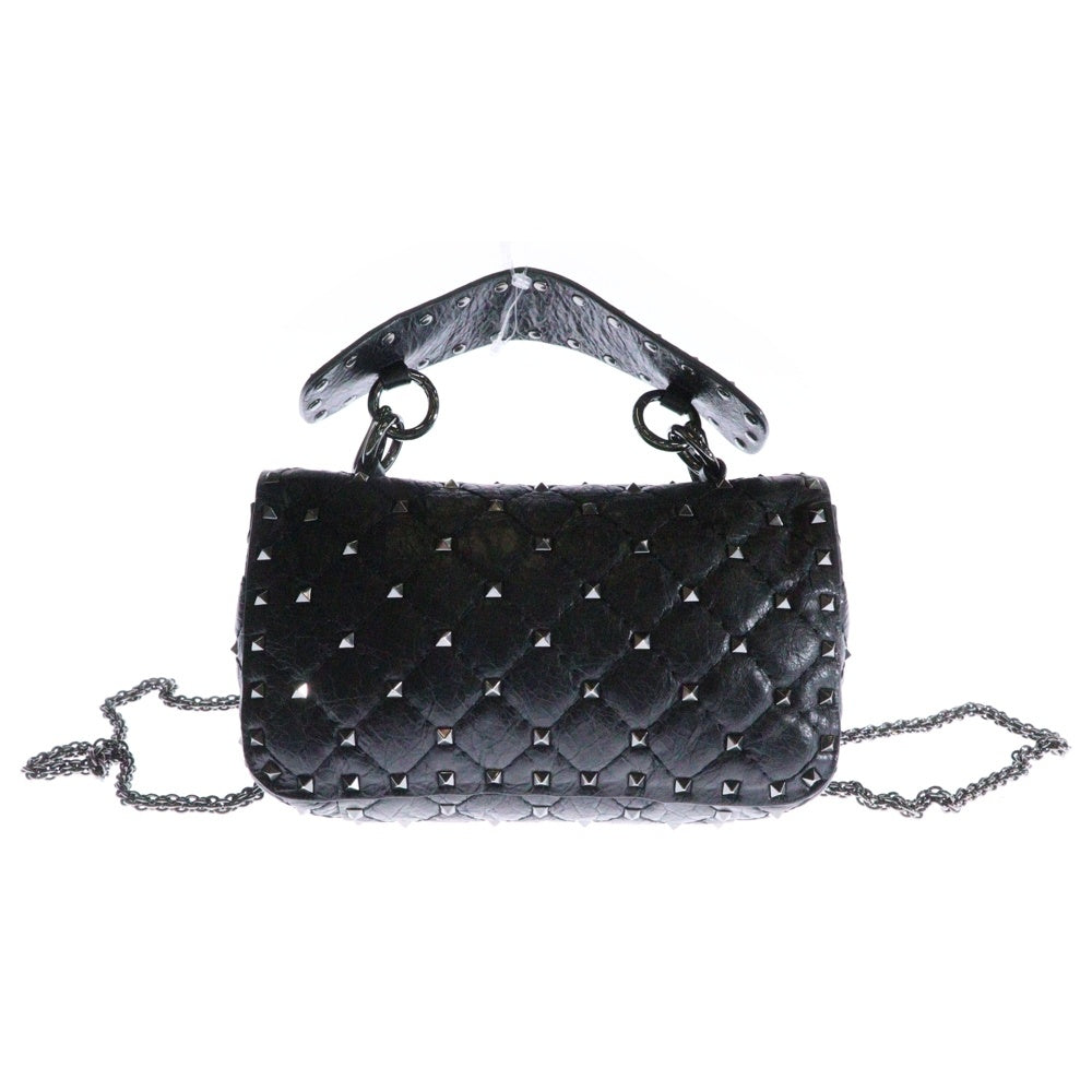 VALENTINO(ヴァレンティノ) ロックスタッズスパイク 2WAYバッグ ハンドバッグ チェーンショルダーバッグ ミニバッグ ブラック ガンメタ金具 レザー