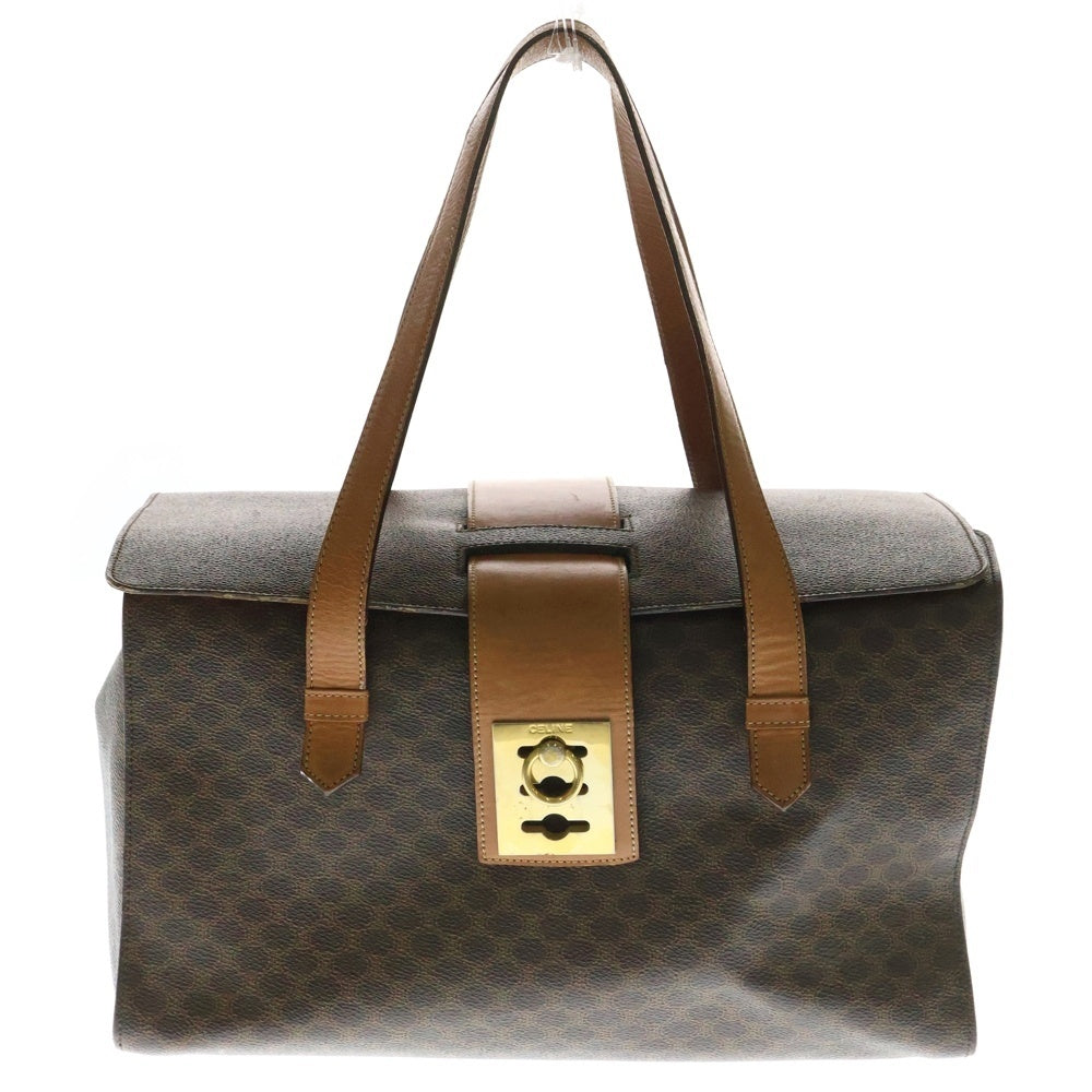 CELINE(セリーヌ) マカダム柄 ボストンバッグ ハンドバッグ ブラウン ゴールド金具