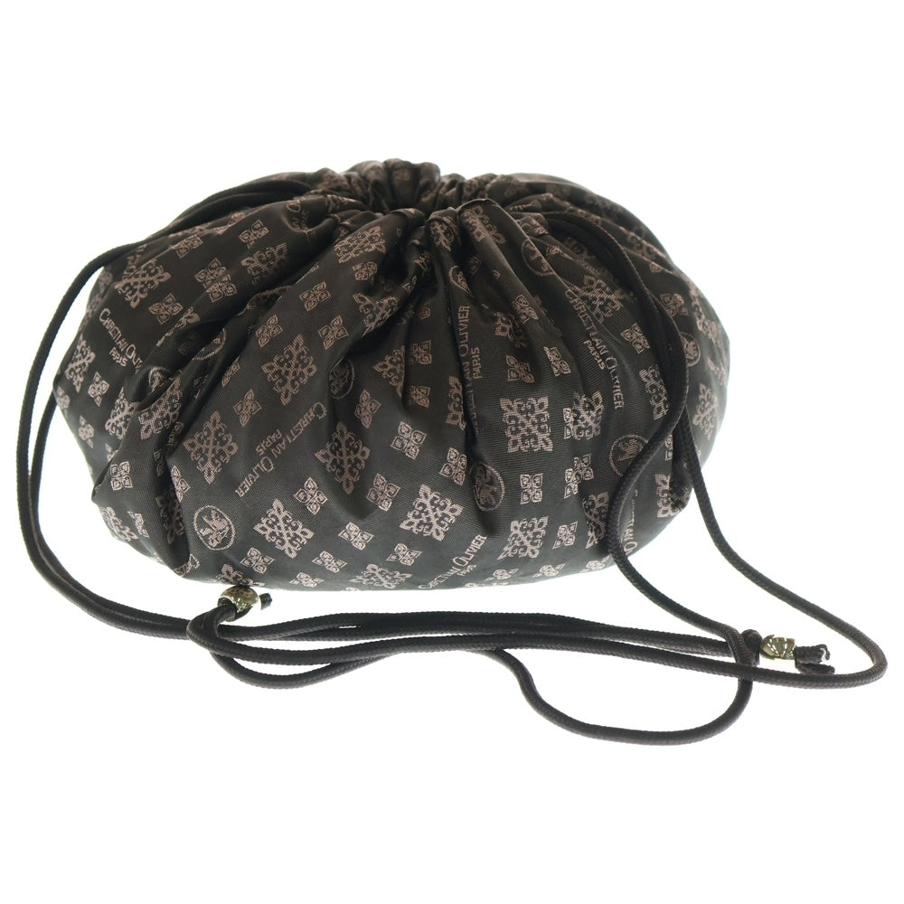 NO BRAND(ノーブランド) クリスチャンオリビエ 裏地スエード ナイロンロゴ巾着ポーチ ブラウン