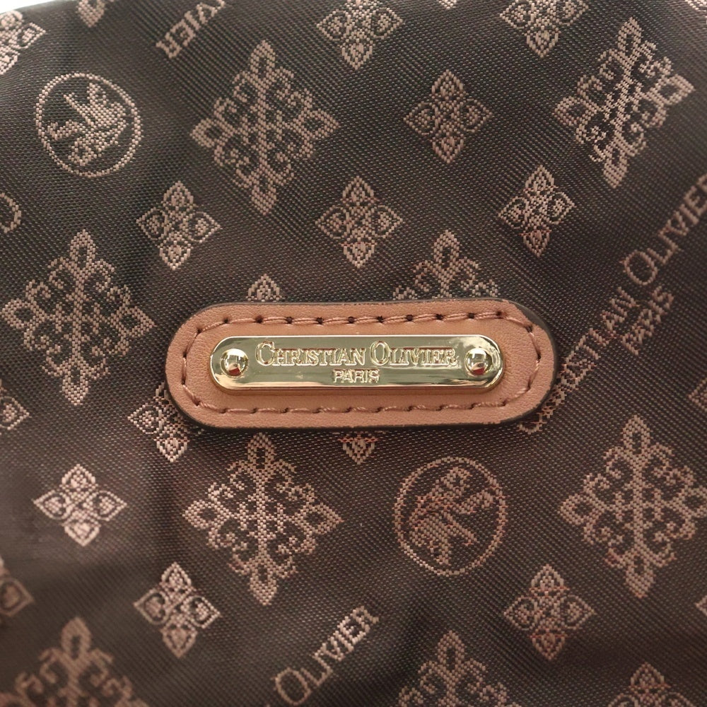 NO BRAND(ノーブランド) クリスチャンオリビエ 裏地スエード ナイロンロゴ巾着ポーチ ブラウン