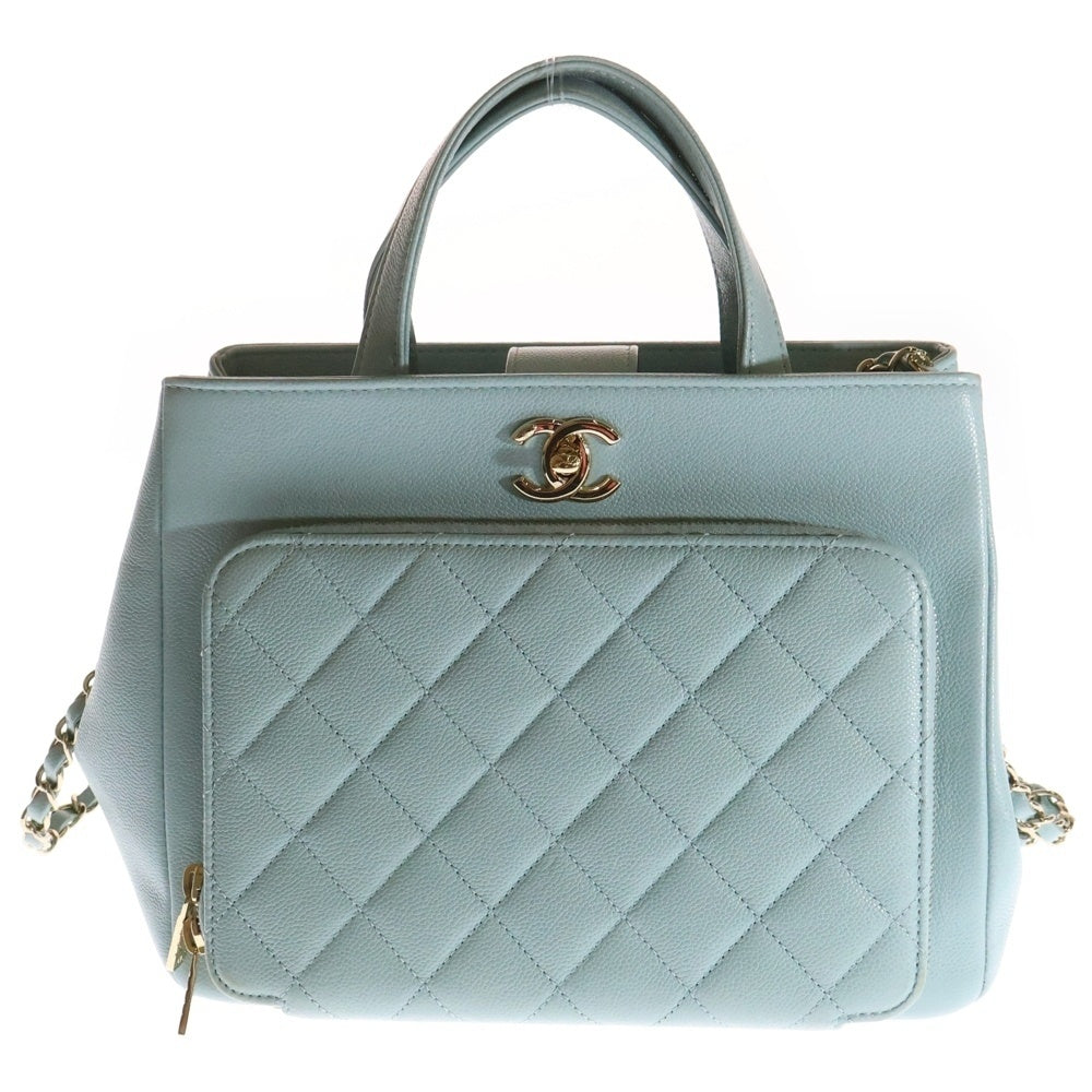 CHANEL(シャネル) アフィニティ スモール 2wayハンドバッグ ショルダーバッグ ライトブルー キャビアスキン ゴールド金具 A93750