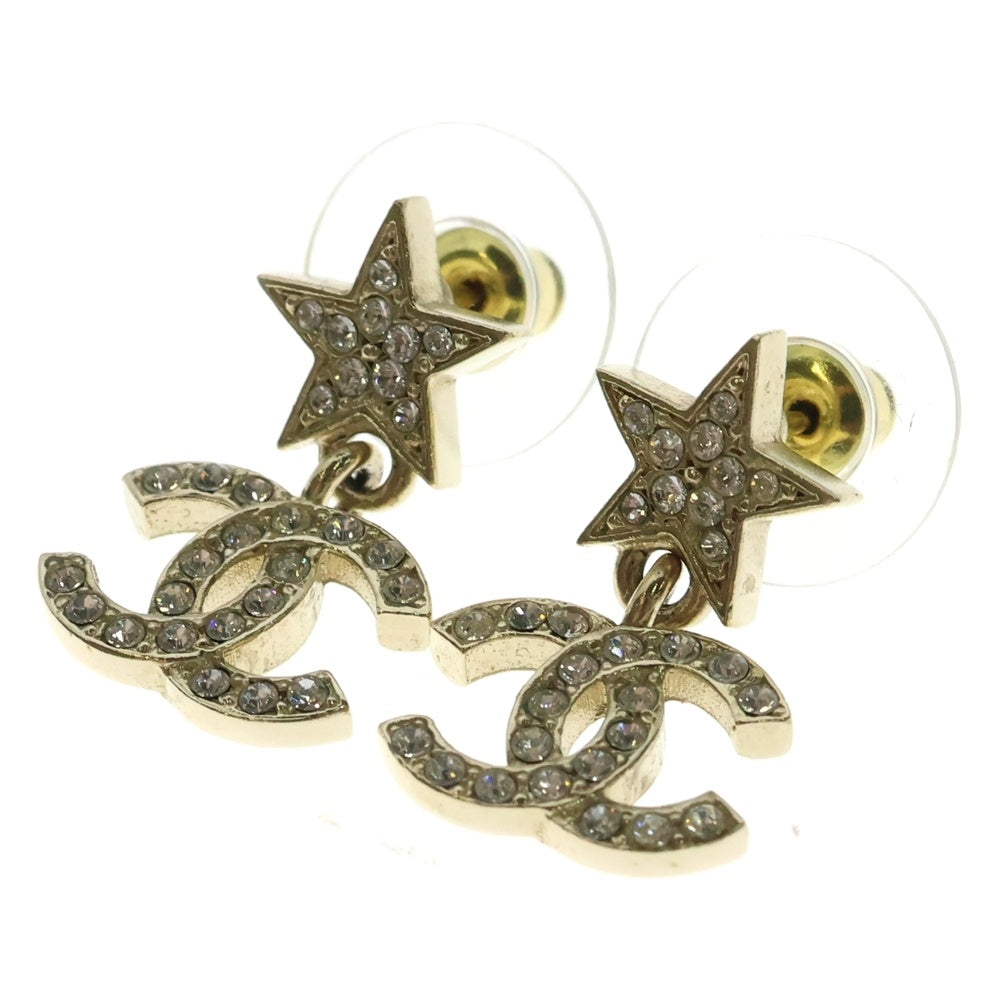 美品 シャネル ピアス ラインストーン ゴールド ココマーク CHANEL(シャネル) ココマーク ラインストーンスターピアス