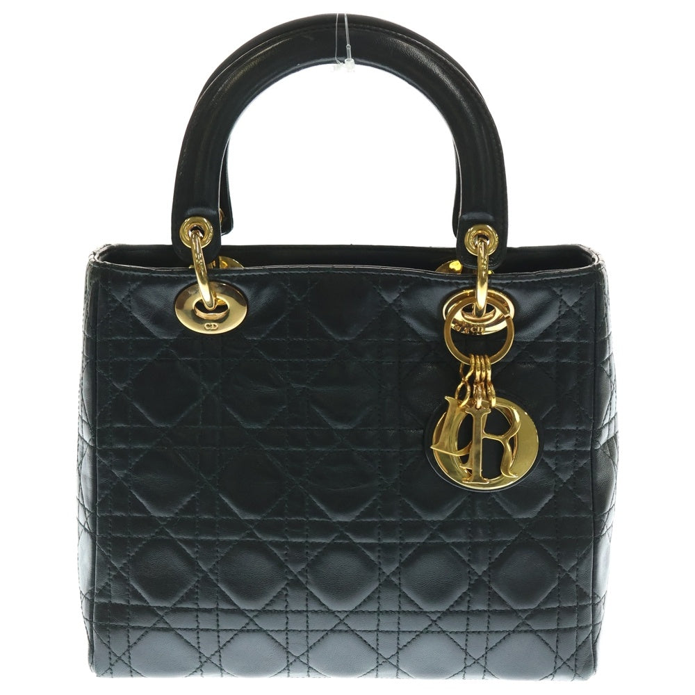 Christian Dior(クリスチャンディオール) レディディオール ミディアム カナージュ 2WAYバッグ ハンドバッグ トートバッグ ブラック ゴールド金具 ラムスキン