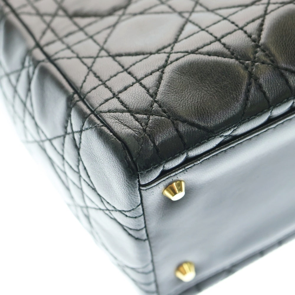 Christian Dior(クリスチャンディオール) レディディオール ミディアム カナージュ 2WAYバッグ ハンドバッグ トートバッグ ブラック ゴールド金具 ラムスキン