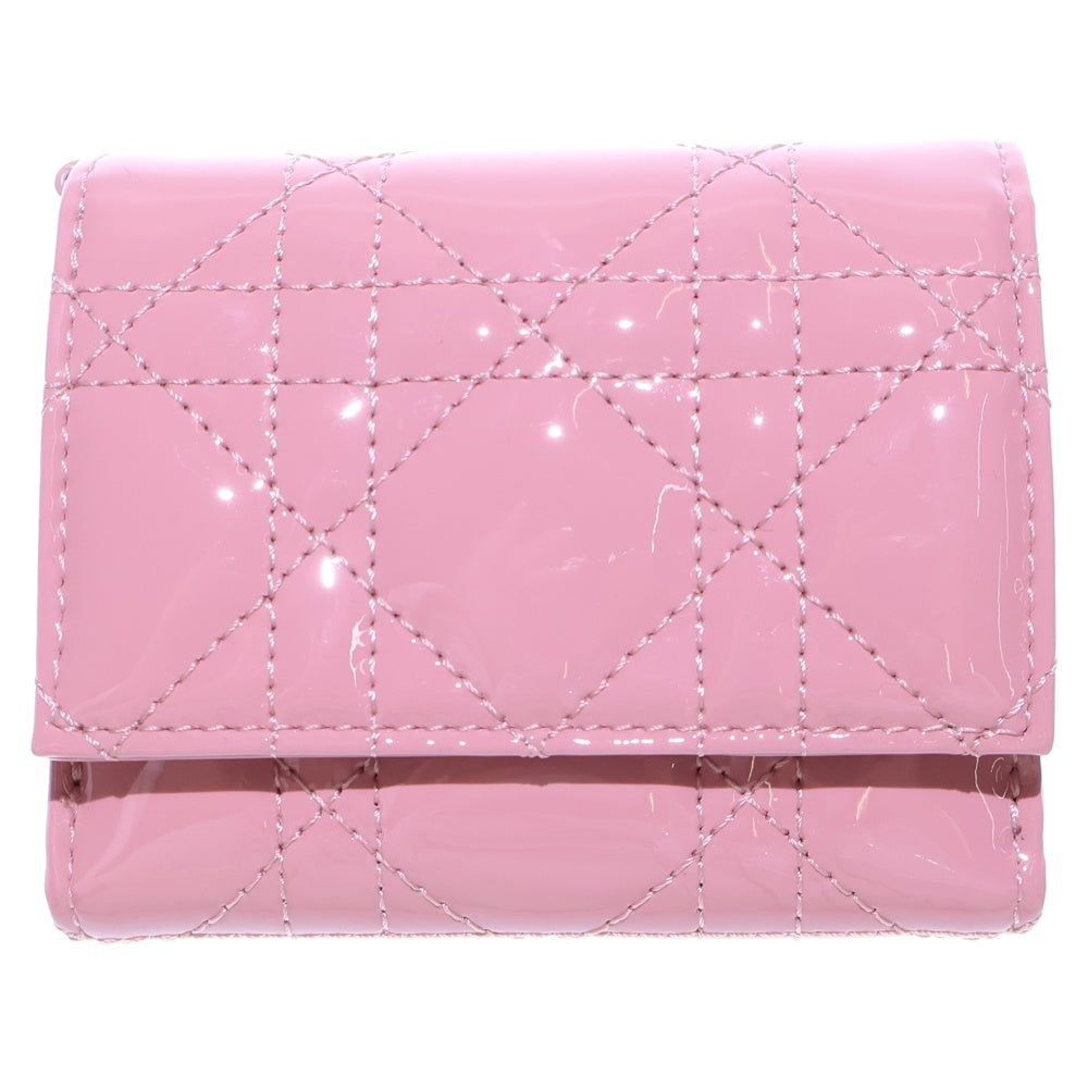 Christian Dior(クリスチャンディオール) ロータスウォレット コンパクトウォレット コインケース ゴールド金具 ピンク カナージュ・パテント
