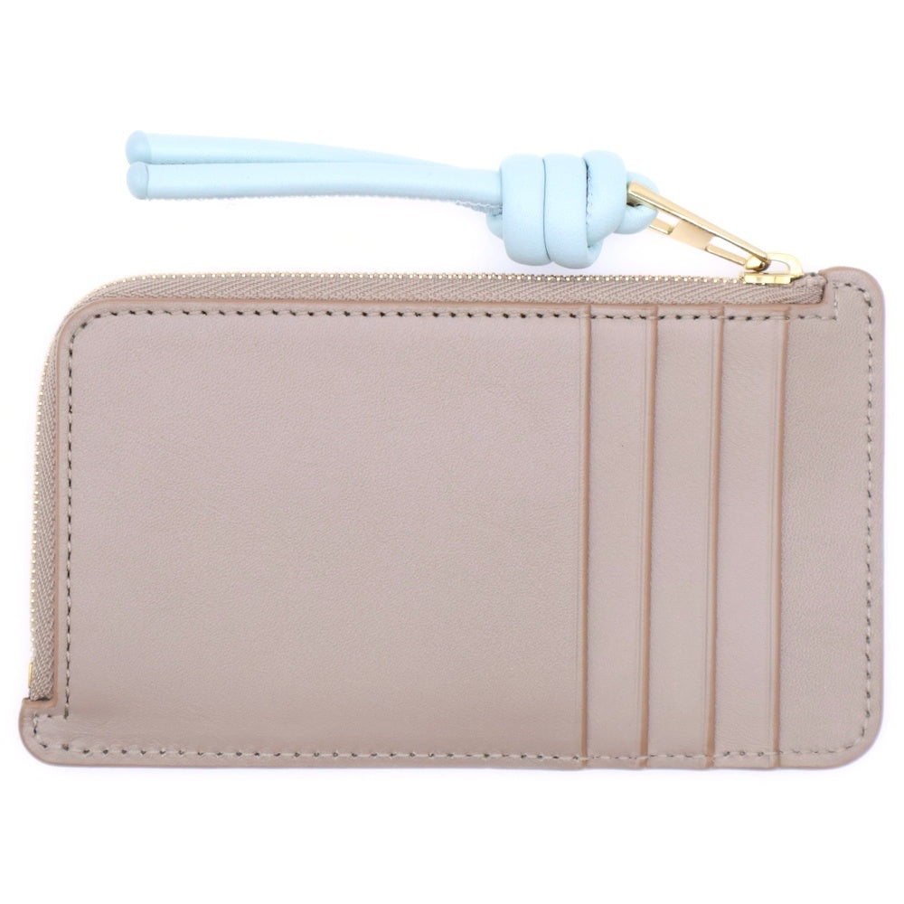 LOEWE(ロエベ) ノット カードケース フラグメントケース ベージュ×ライトブルー レザー ゴールド金具