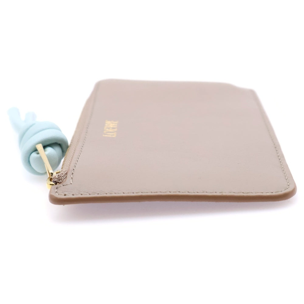 LOEWE(ロエベ) ノット カードケース フラグメントケース ベージュ×ライトブルー レザー ゴールド金具
