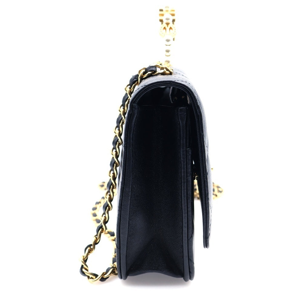 CHANEL(シャネル) マトラッセ トップハンドル チェーンウォレット ショルダーバッグ ブラック ラムスキン ゴールド金具 AP3504