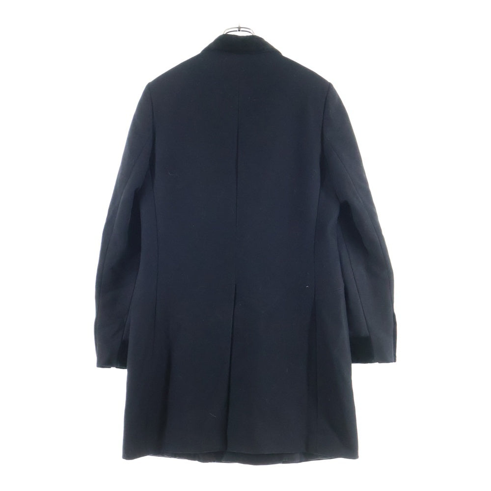 BOTTEGA VENETA(ボッテガヴェネタ) ベロア ベルベット 切り替え カシミヤ混 ウール ダブルブレスト ピークドラペル チェスターコート ブラック 243881 VHFD1