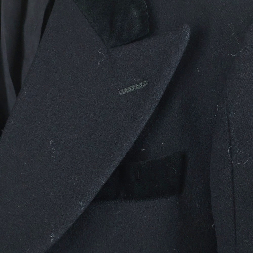 BOTTEGA VENETA(ボッテガヴェネタ) ベロア ベルベット 切り替え カシミヤ混 ウール ダブルブレスト ピークドラペル チェスターコート ブラック 243881 VHFD1