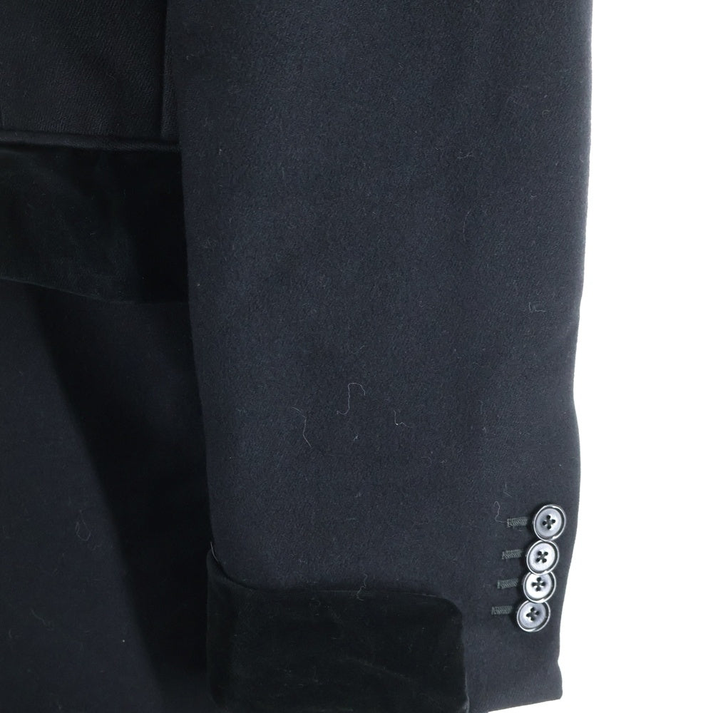 BOTTEGA VENETA(ボッテガヴェネタ) ベロア ベルベット 切り替え カシミヤ混 ウール ダブルブレスト ピークドラペル チェスターコート ブラック 243881 VHFD1