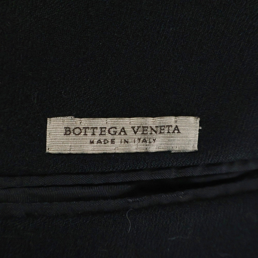 BOTTEGA VENETA(ボッテガヴェネタ) ベロア ベルベット 切り替え カシミヤ混 ウール ダブルブレスト ピークドラペル チェスターコート ブラック 243881 VHFD1