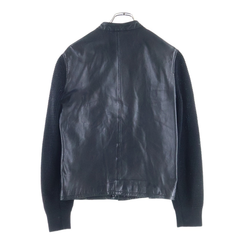 GUCCI(グッチ) エンボスロゴ ニット切り替え ラムレザー ジップアップ シングルライダース ジャケット ブラック 323271