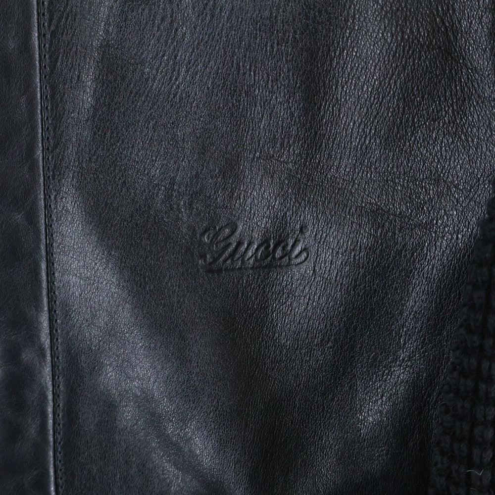 GUCCI(グッチ) エンボスロゴ ニット切り替え ラムレザー ジップアップ シングルライダース ジャケット ブラック 323271