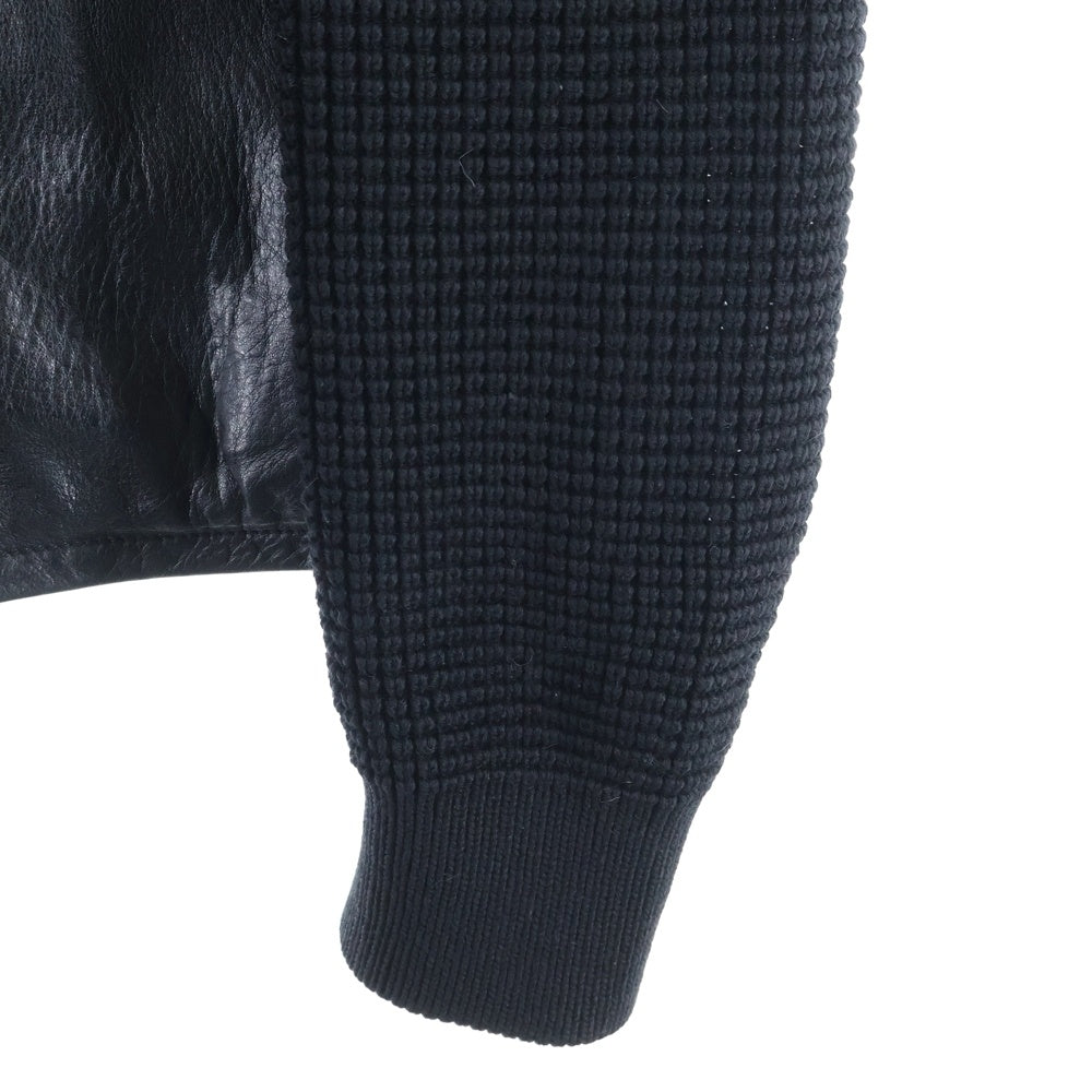 GUCCI(グッチ) エンボスロゴ ニット切り替え ラムレザー ジップアップ シングルライダース ジャケット ブラック 323271