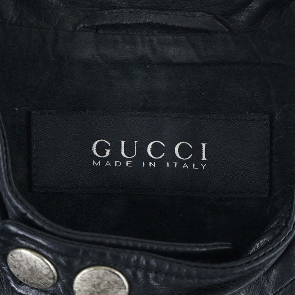 GUCCI(グッチ) エンボスロゴ ニット切り替え ラムレザー ジップアップ シングルライダース ジャケット ブラック 323271