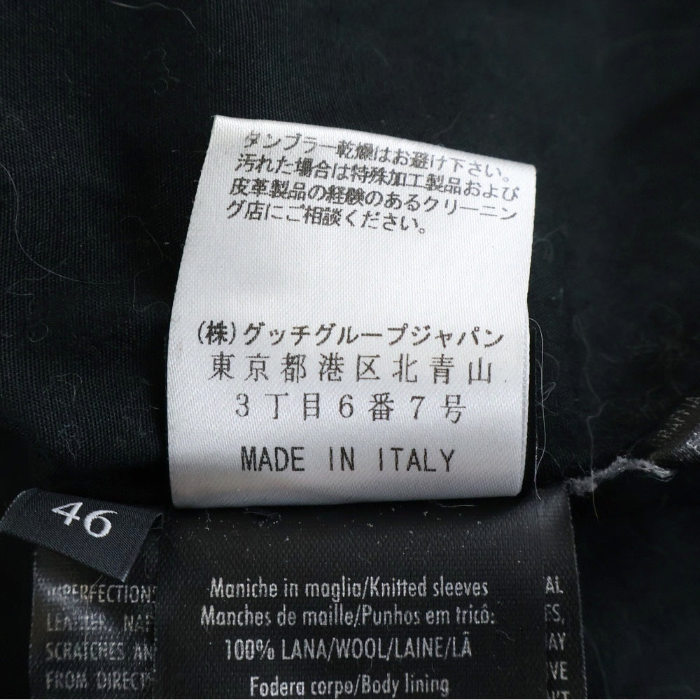 GUCCI(グッチ) エンボスロゴ ニット切り替え ラムレザー ジップアップ シングルライダース ジャケット ブラック 323271