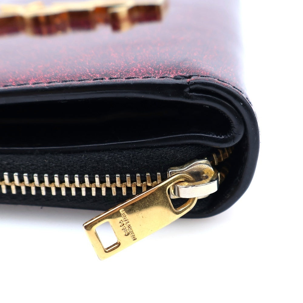 SAINT LAURENT PARIS(サンローランパリ) ロゴ 二つ折り財布 クリスマス限定カラー ウォレット メタリックピンク ラメ エナメル ゴールド金具