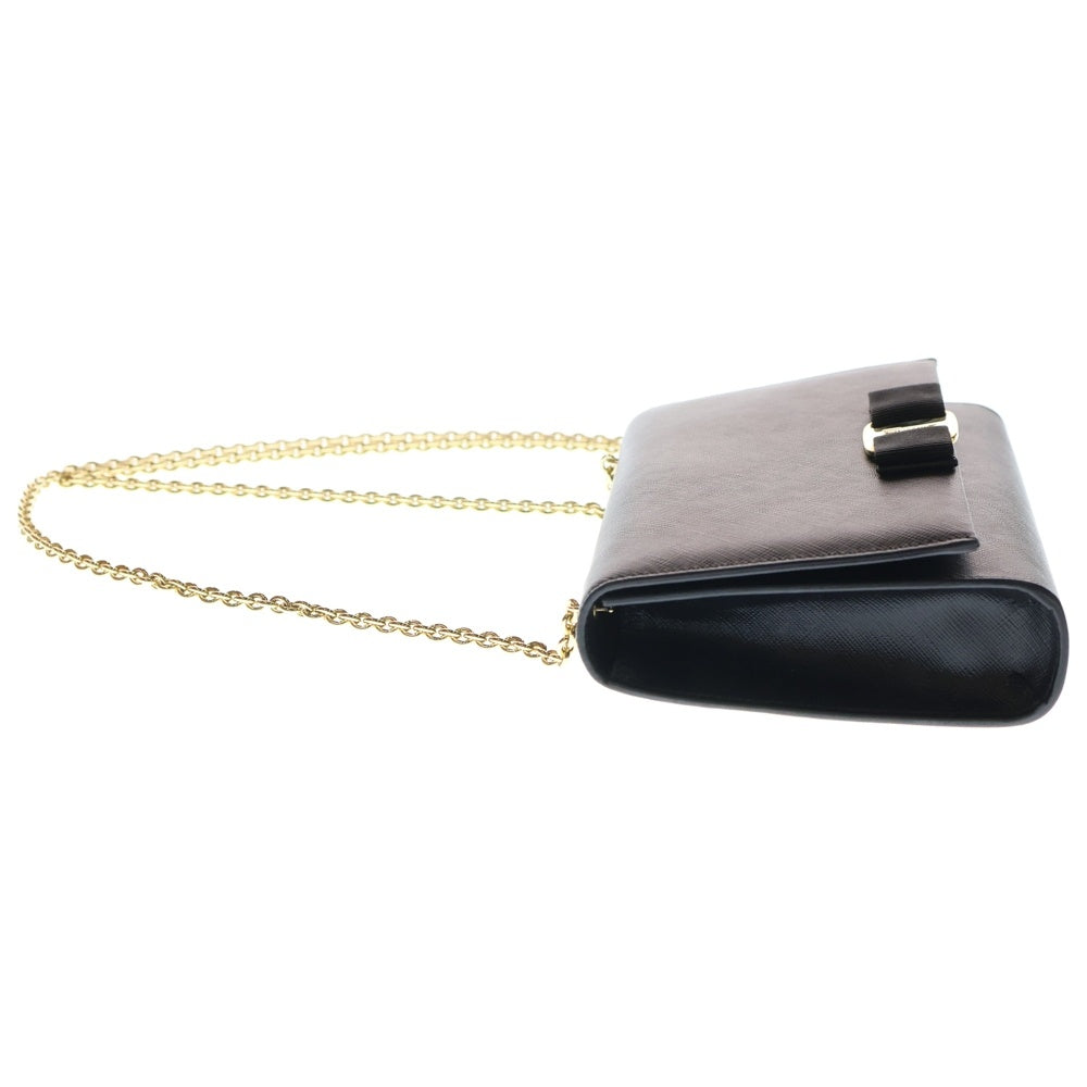 FERRAGAMO(フェラガモ) ヴァラリボン チェーンウォレット ゴールド金具 ブラック レザー レディース