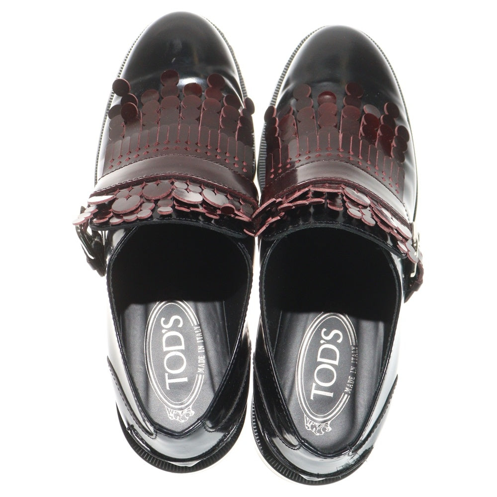 TOD'S(トッズ) コンマZP フランギアグラフィックレース レザーローファー レディース ブラック×ブラウン