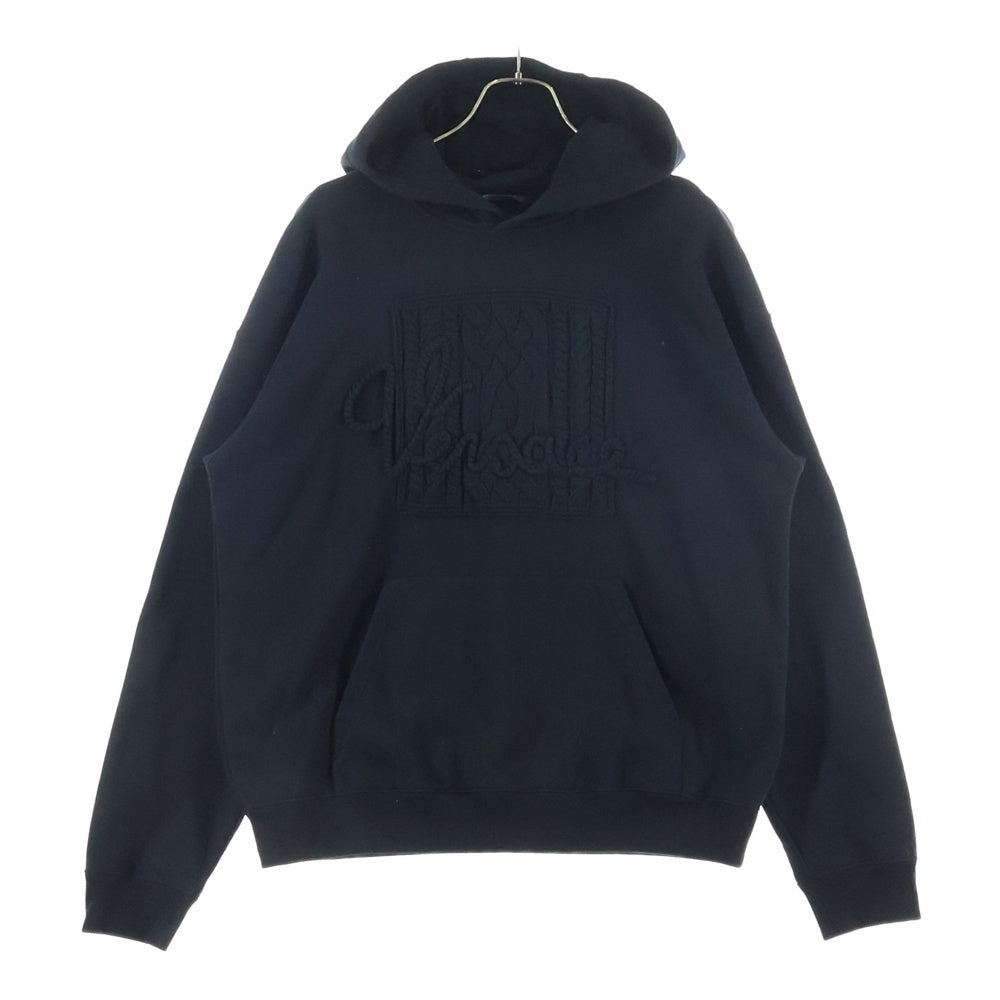 VERSACE(ヴェルサーチ) ニットロゴ刺繍 プルオーバー スウェットパーカー フーディー ブラック 1013567