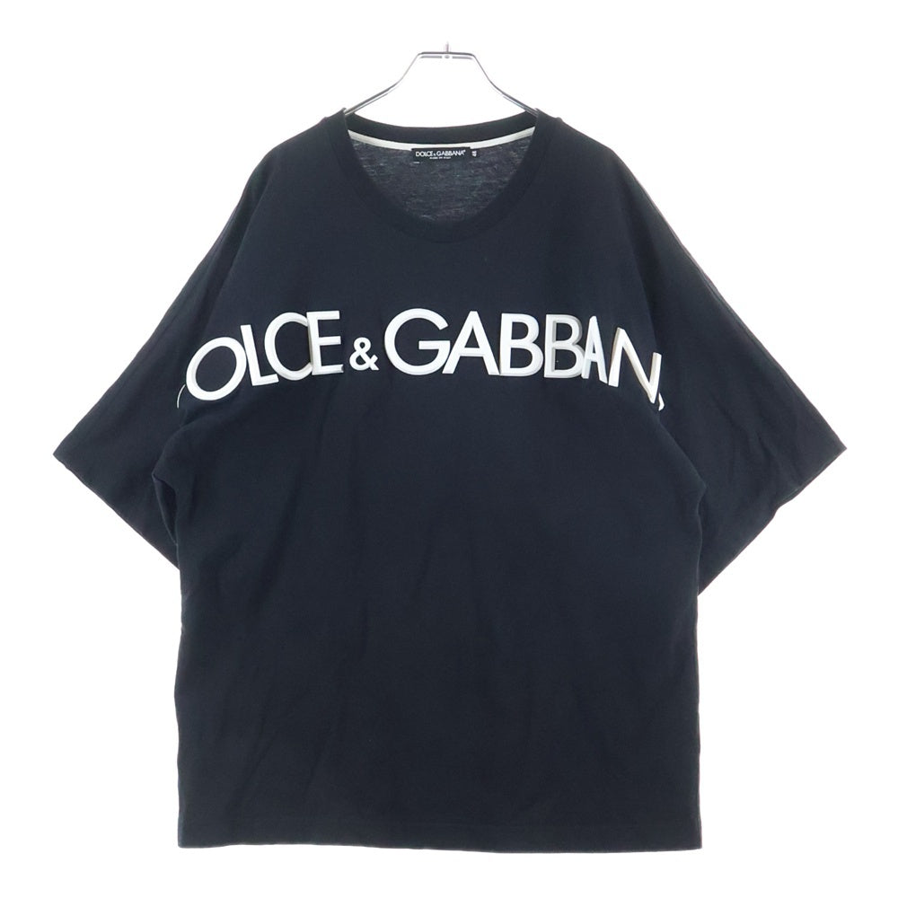 DOLCE & GABBANA(ドルチェアンドガッバーナ) シリコン ラバーロゴ クルーネック 半袖Tシャツ カットソー ブラック G8PC4Z/HU7MA
