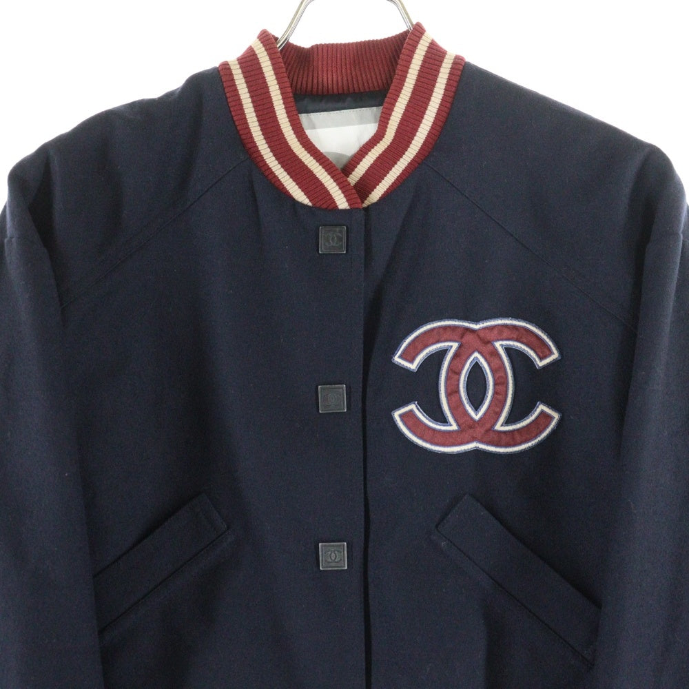 CHANEL(シャネル) 04P スポーツライン ココマーク ウールベースボールスタジアムジャケット スタジャン ブルゾン ネイビー/レッド P23751V14325 AK927 レディース
