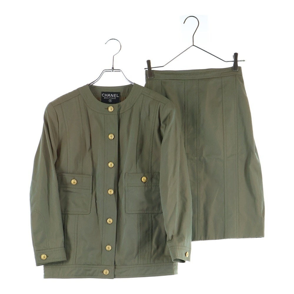 CHANEL(シャネル) コットン ノーカラー セットアップスーツ カーキ レディース
