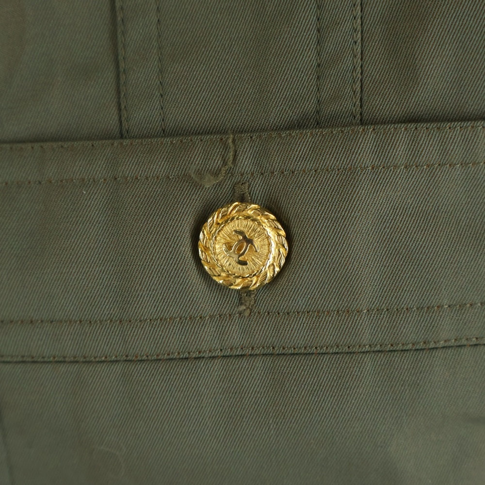 CHANEL(シャネル) コットン ノーカラー セットアップスーツ カーキ レディース