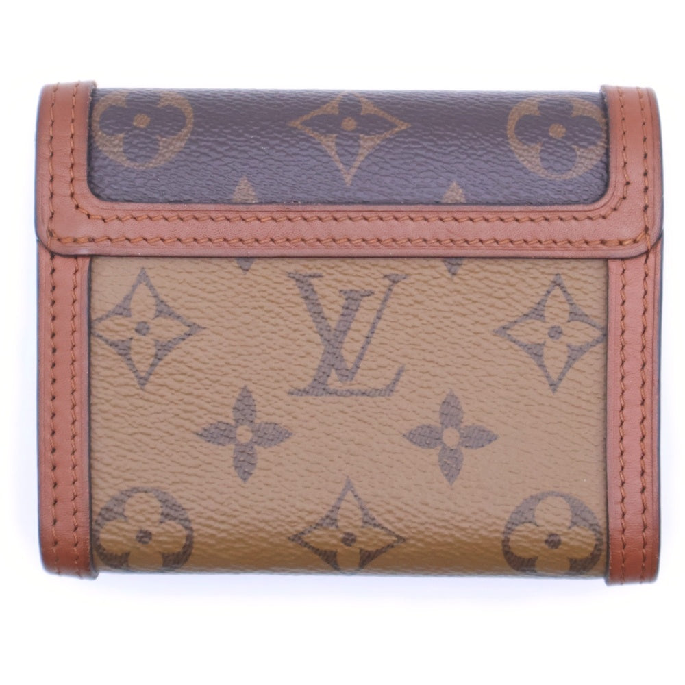 LOUIS VUITTON(ルイヴィトン) モノグラムリバース ポルトフォイユ・ドーフィーヌ コンパクトウォレット 三つ折り財布 ブラウン レザー×PVC M68725 ゴールド金具 レディース