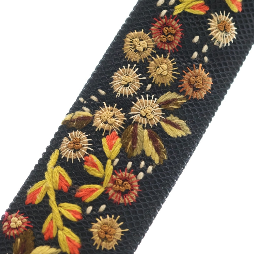 Christian Dior(クリスチャンディオール) ショルダーストラップ フラワー 花モチーフ 刺繍 ブラック ゴールド金具