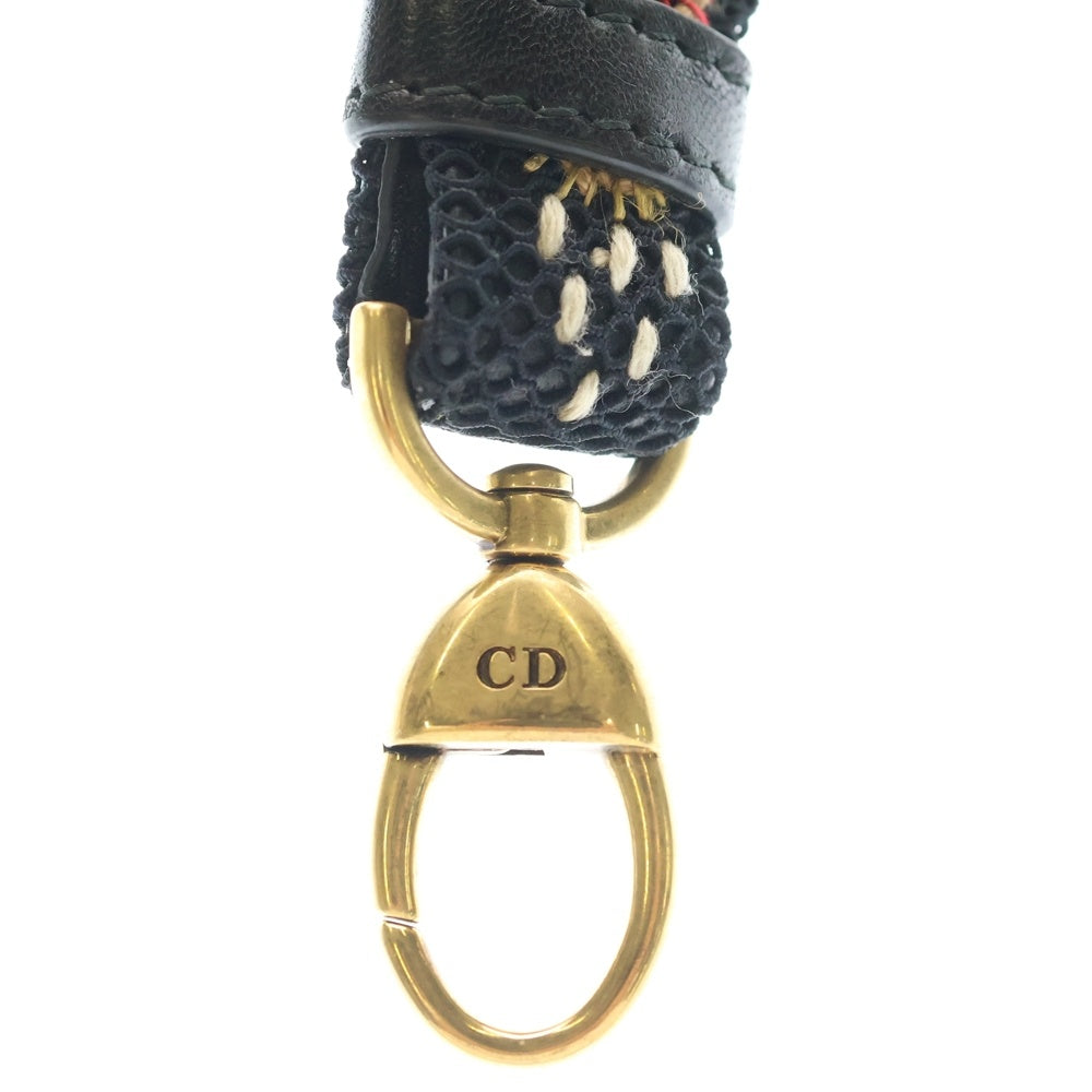 Christian Dior(クリスチャンディオール) ショルダーストラップ フラワー 花モチーフ 刺繍 ブラック ゴールド金具