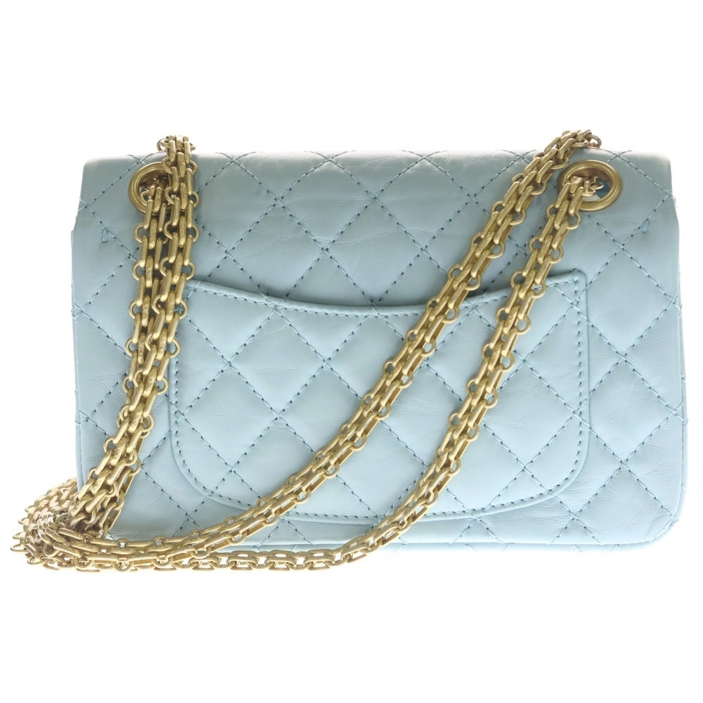 CHANEL(シャネル) 2.55 チェーンショルダーバッグ ラムスキン ライトブルー ゴールド金具 AS0874 レディース
