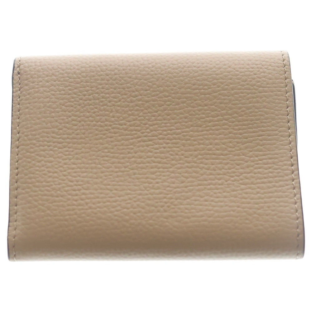 LOEWE(ロエベ) アナグラムロゴ レザー トライフォールド コンパクトウォレット 三つ折り財布 シルバー金具 ベージュ レディース