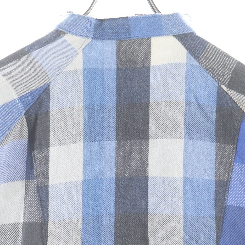 OLD PARK(オールドパーク) HALF-BOTTON SHIRT チェック総柄 フランネル ギミック 長袖 シャツ ブルー