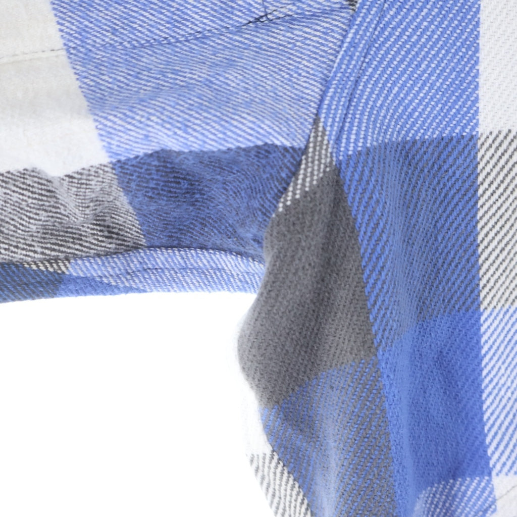OLD PARK(オールドパーク) HALF-BOTTON SHIRT チェック総柄 フランネル ギミック 長袖 シャツ ブルー
