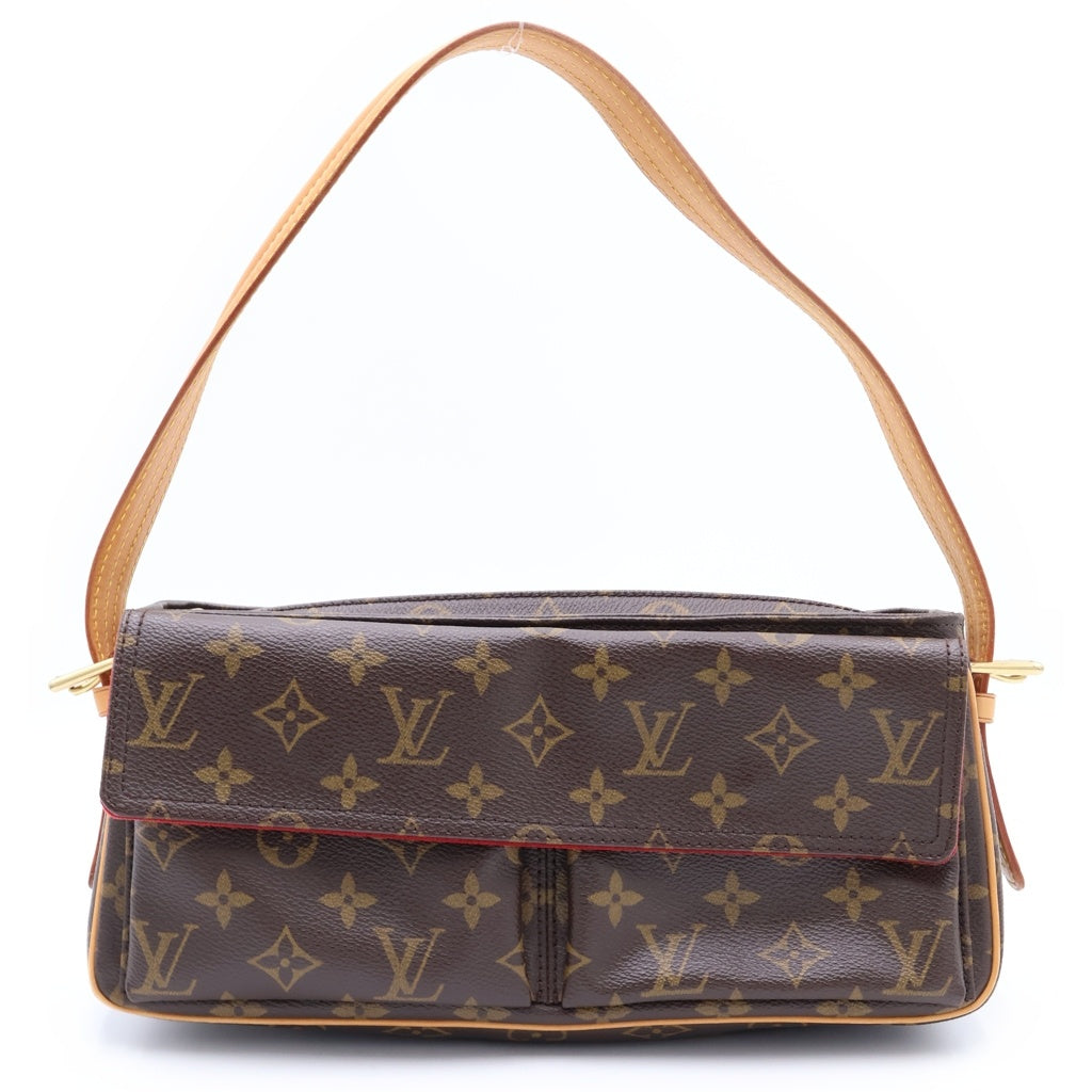 LOUIS VUITTON(ルイヴィトン) モノグラム ヴィヴァシテMM ワンショルダーバッグ ハンドバッグ ブラウン レザー×PVC M51164 ゴールド金具 レディース