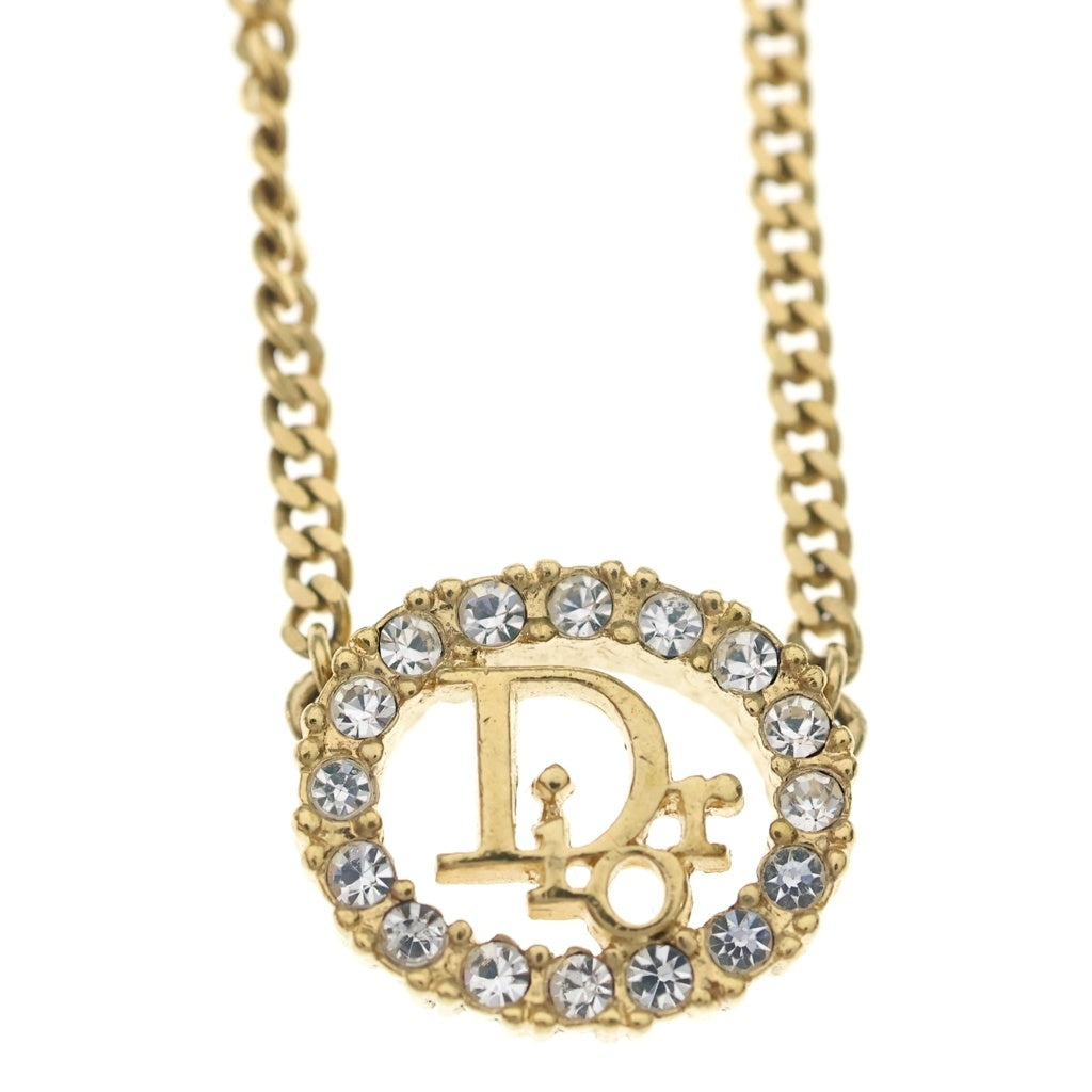 Christian Dior(クリスチャンディオール) ロゴ ラインストーン ラウンド ネックレス ゴールド レディース