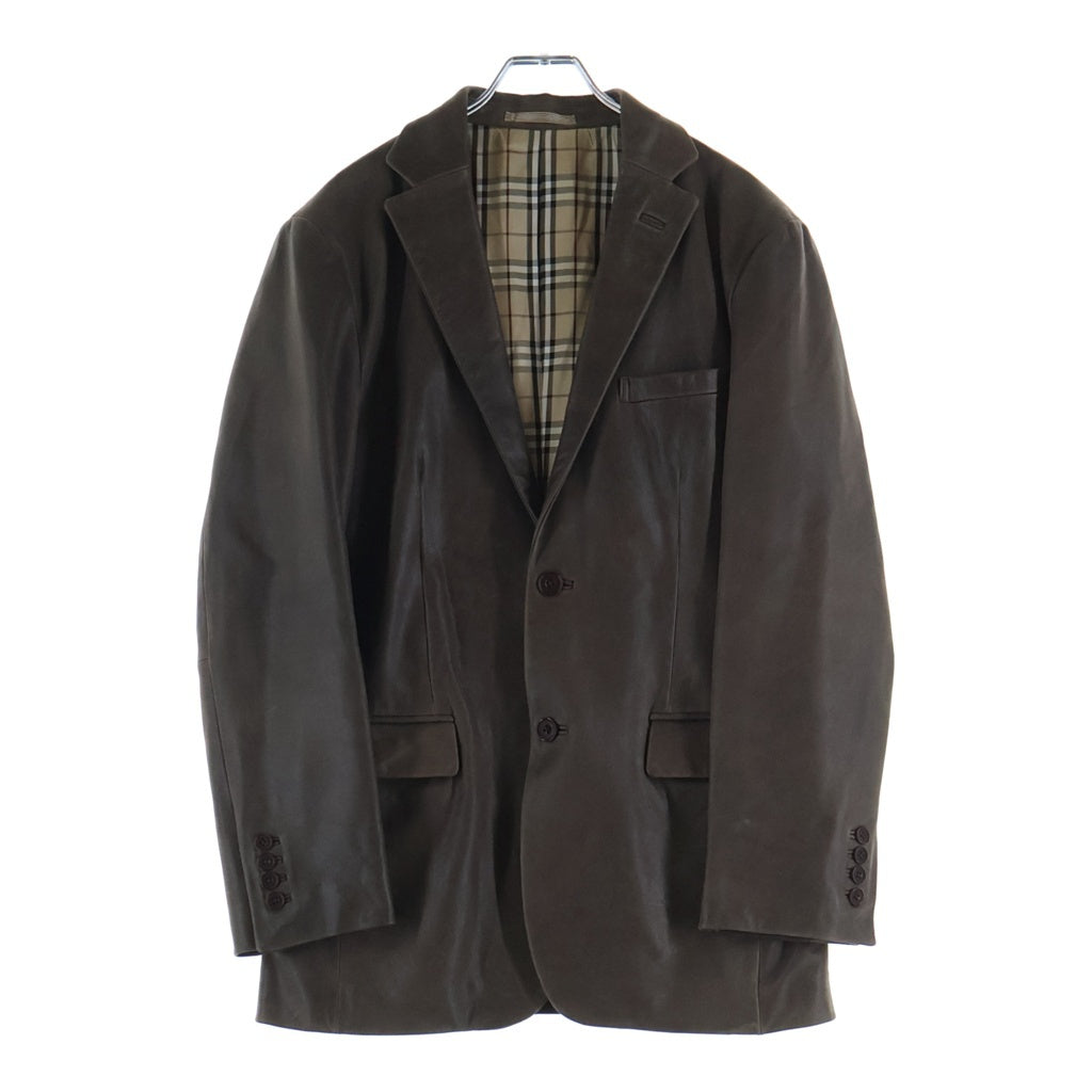 BURBERRY BLACK LABEL(バーバリー ブラックレーベル) ノヴァチェック シープスキン レザー テーラードジャケット #M ブラウン