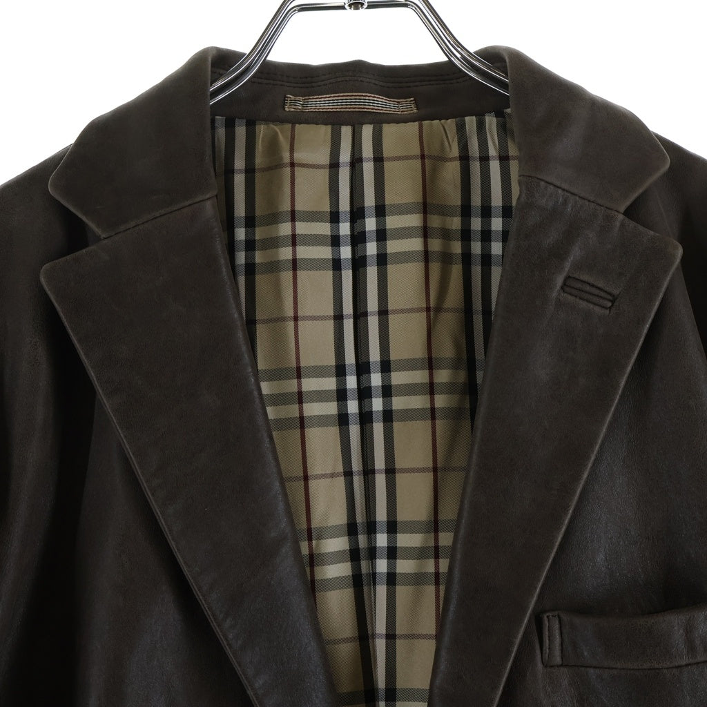BURBERRY BLACK LABEL(バーバリー ブラックレーベル) ノヴァチェック シープスキン レザー テーラードジャケット #M ブラウン