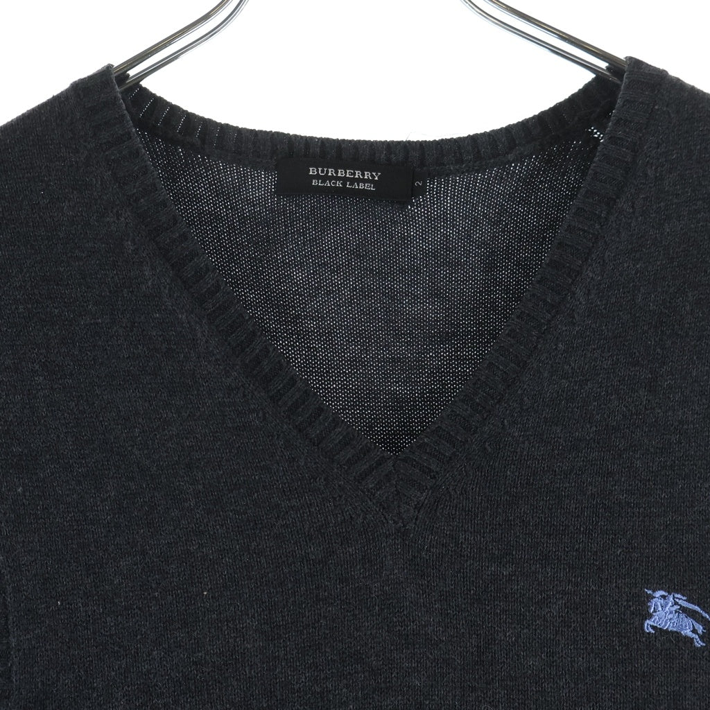 BURBERRY BLACK LABEL(バーバリー ブラックレーベル) Vネック ロゴ刺繍 コットン ニットベスト #2 ブラック