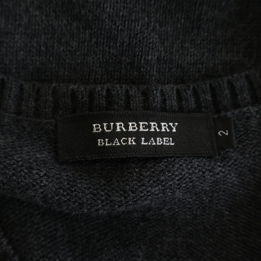 BURBERRY BLACK LABEL(バーバリー ブラックレーベル) Vネック ロゴ刺繍 コットン ニットベスト #2 ブラック
