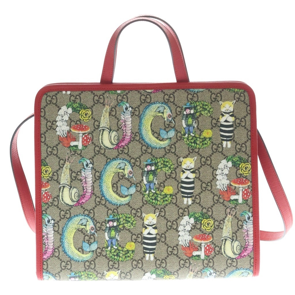 GUCCI(グッチ) ヒグチユウコ コラボ チルドレンズ GGスプリーム PVC レザー 2WAY ハンドバッグ ショルダーバッグ トートバッグ ベージュ/レッド 612992 レディース