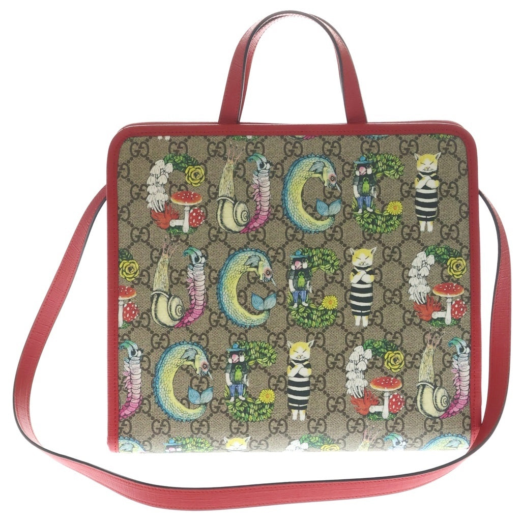 GUCCI(グッチ) ヒグチユウコ コラボ チルドレンズ GGスプリーム PVC レザー 2WAY ハンドバッグ ショルダーバッグ トートバッグ ベージュ/レッド 612992 レディース