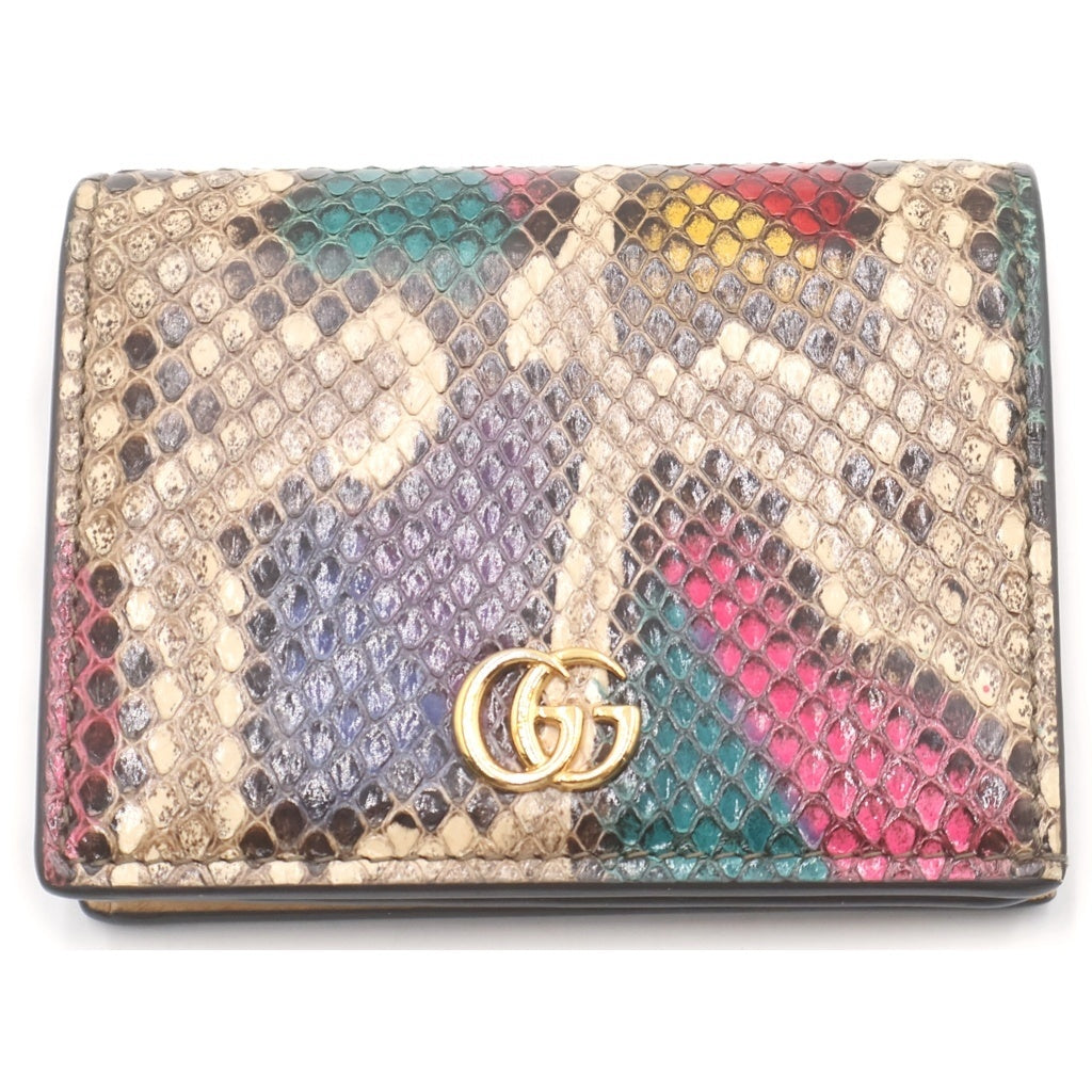 GUCCI(グッチ) GGマーモント パイソン レザー コンパクトウォレット 二つ折り財布 ベージュ/マルチカラー 456126