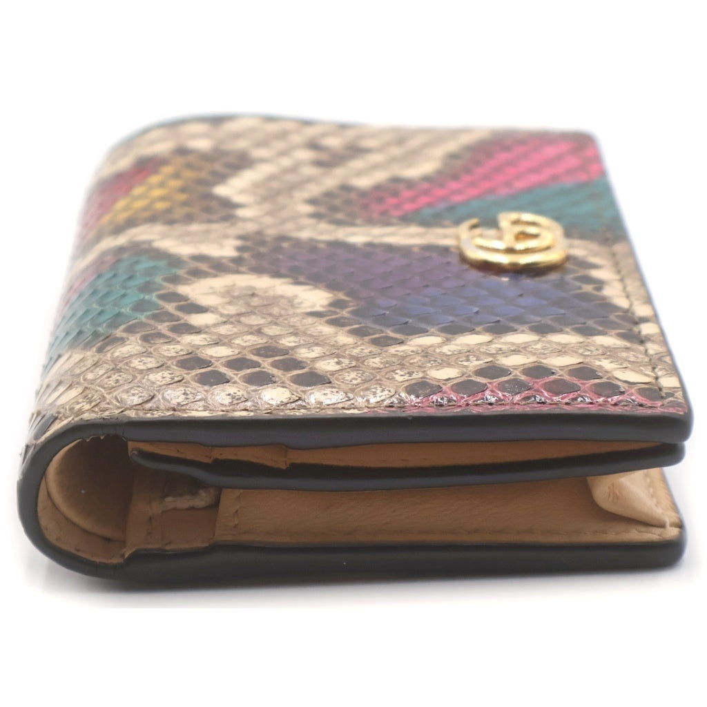 GUCCI(グッチ) GGマーモント パイソン レザー コンパクトウォレット 二つ折り財布 ベージュ/マルチカラー 456126