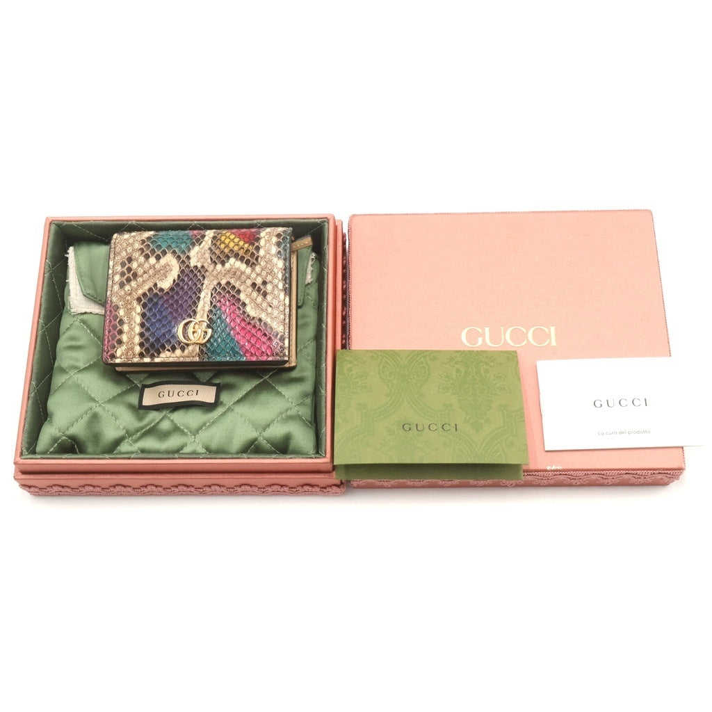 GUCCI(グッチ) GGマーモント パイソン レザー コンパクトウォレット 二