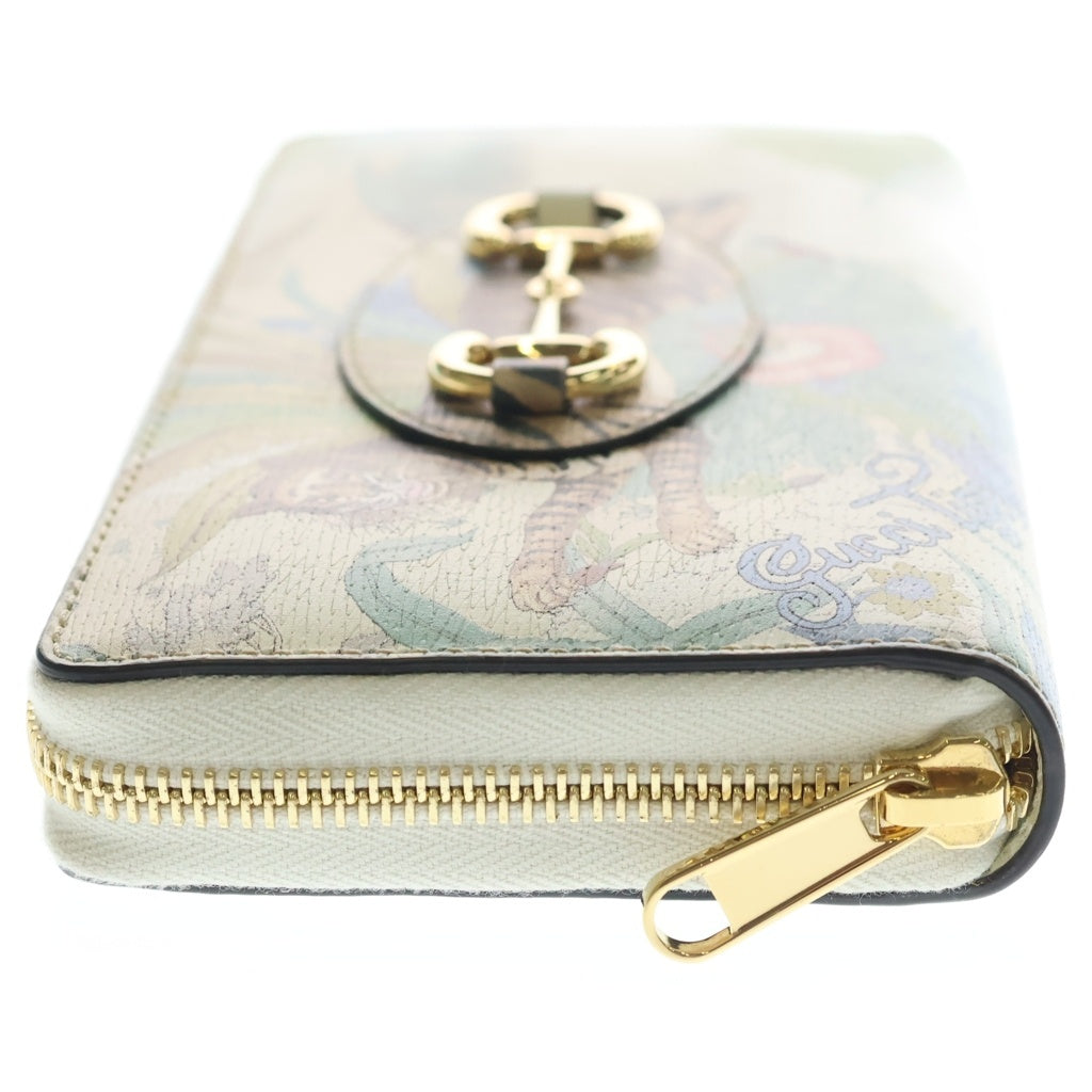 GUCCI(グッチ) ホースビット 1955 タイガー レザー ゴールド金具 ラウンドファスナー 長財布 アイボリー/マルチカラー 621889 レディース