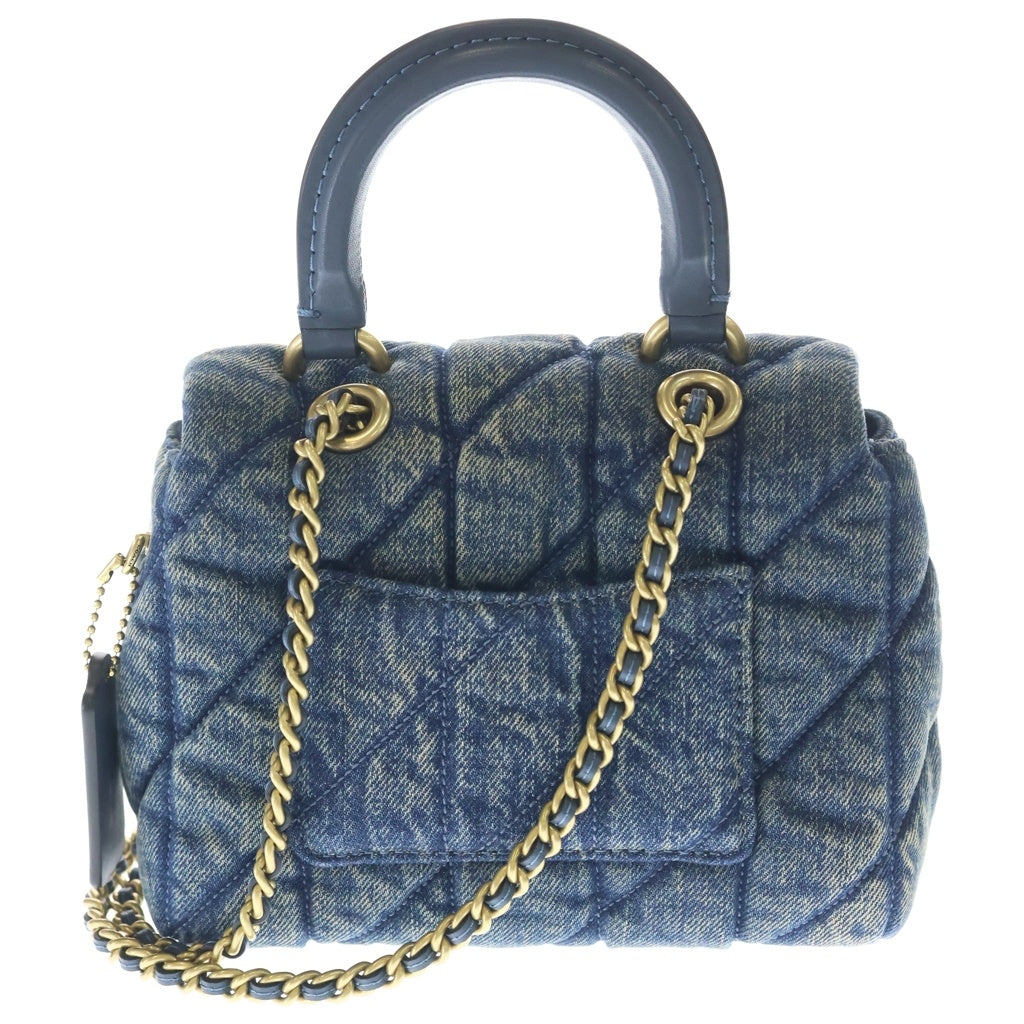 COACH(コーチ) タビー トップハンドル デニム レザー チェーン ショルダーバッグ ネイビー ブルー CDC34 レディース